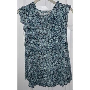 Loft Sleeveless Blouse White Green Blue Pink Popover Shimmer Ruffle High Neck L